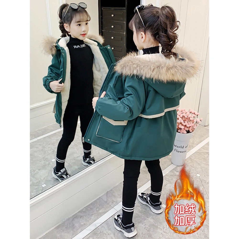 巴拉巴拉女童棉服2023冬装新款6小女孩7加绒派克服儿童装加厚棉衣