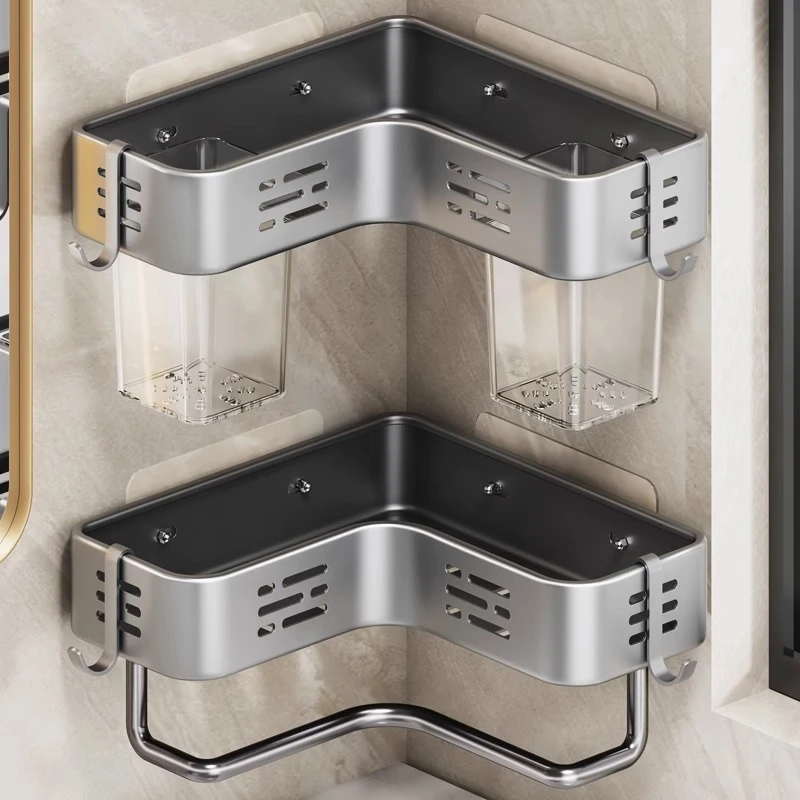 卫生间三角置物架浴室免打孔壁挂厕所洗手间洗漱台墙上转角收纳架