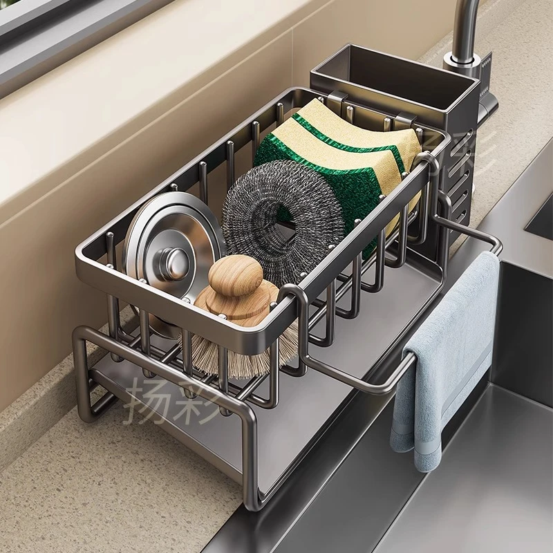 厨房水龙头置物架洗菜池水槽架多功能抹布沥水篮海绵百洁布收纳架