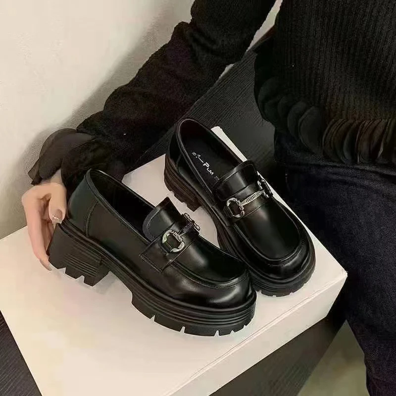 英伦风百搭厚底乐福鞋2024新款皮面舒适乐福鞋 1195