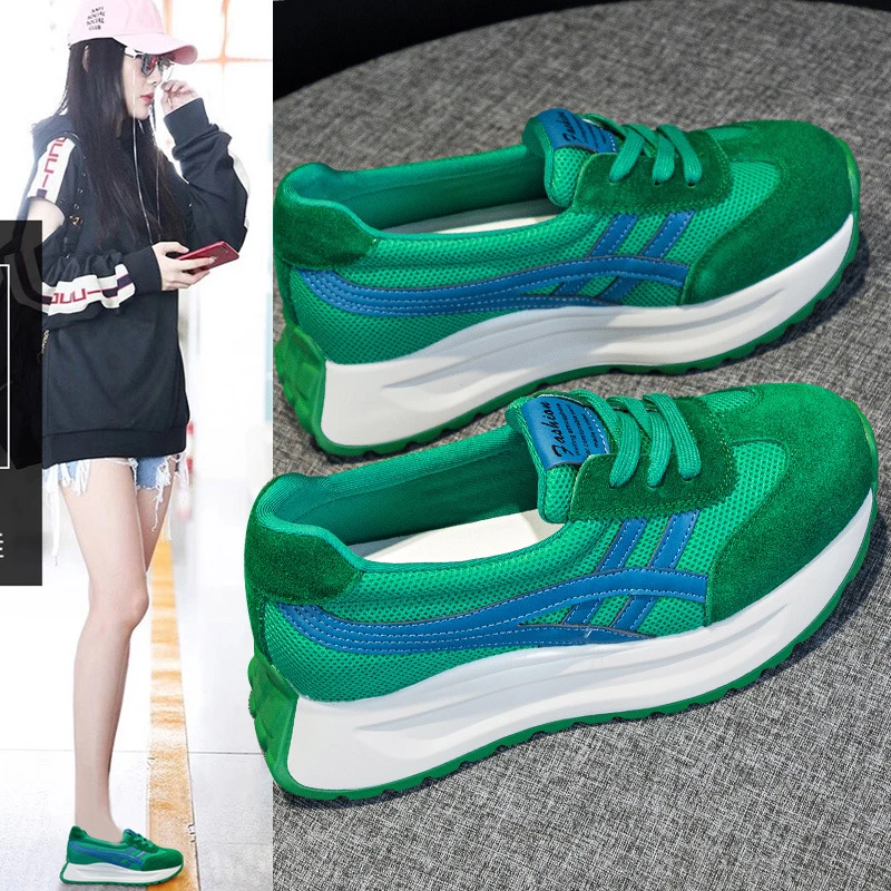 映棠增高6CM2024秋季新款复古软底休闲网面运动气质女鞋阿甘鞋