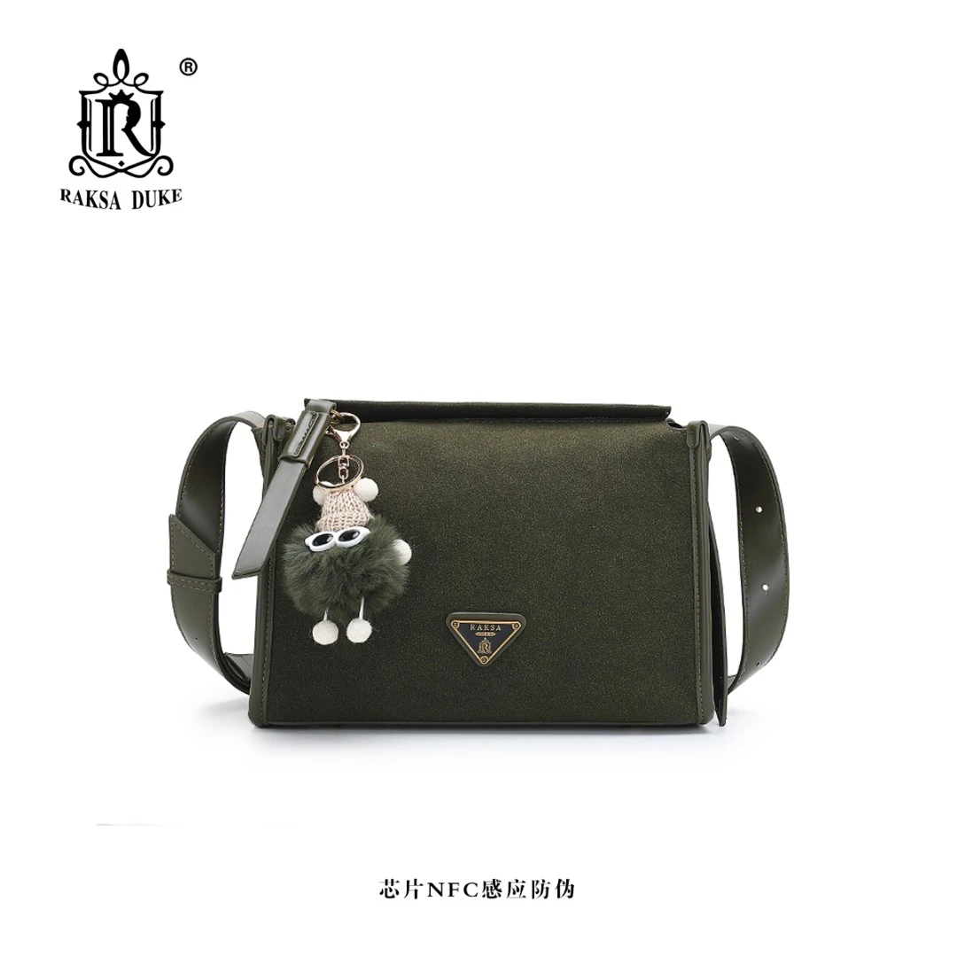 R RAKSA DUKE/罗萨公爵【带挂件】休闲经典墨绿单肩包女斜挎包R0810