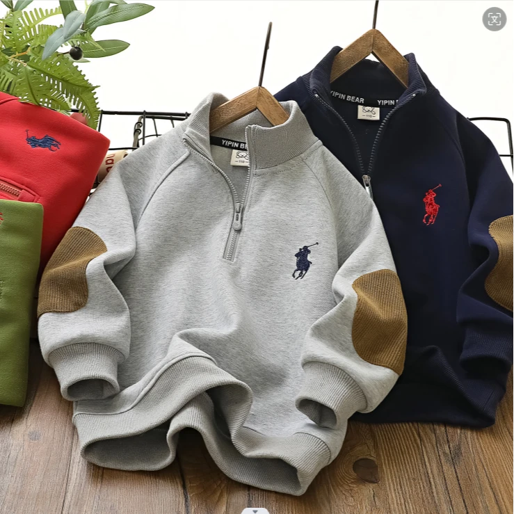 儿童中大童秋款护肘绣花男童帖布拉链卫衣外套