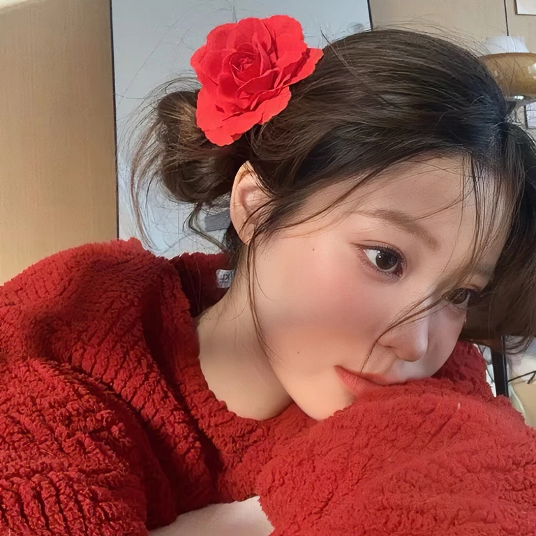 红色玫瑰花发夹女侧边小夹子网红发卡头饰发饰侧面丸子头超仙卡子