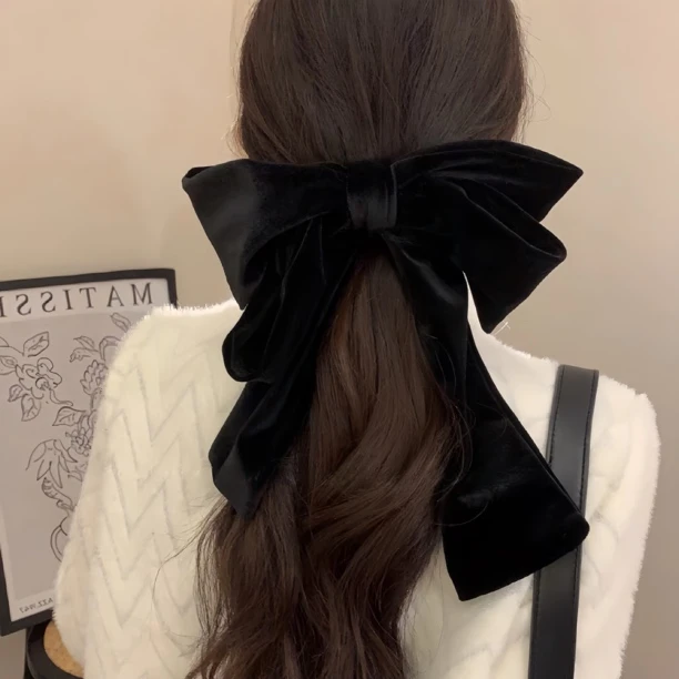 法式蝴蝶结丝绒发夹女秋冬季新款网红后脑勺夹子高级感大号发饰品