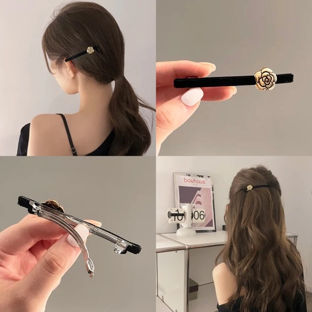 山茶花精致弹簧发夹头饰ins一字夹刘海夹后脑勺高级感发夹小香风