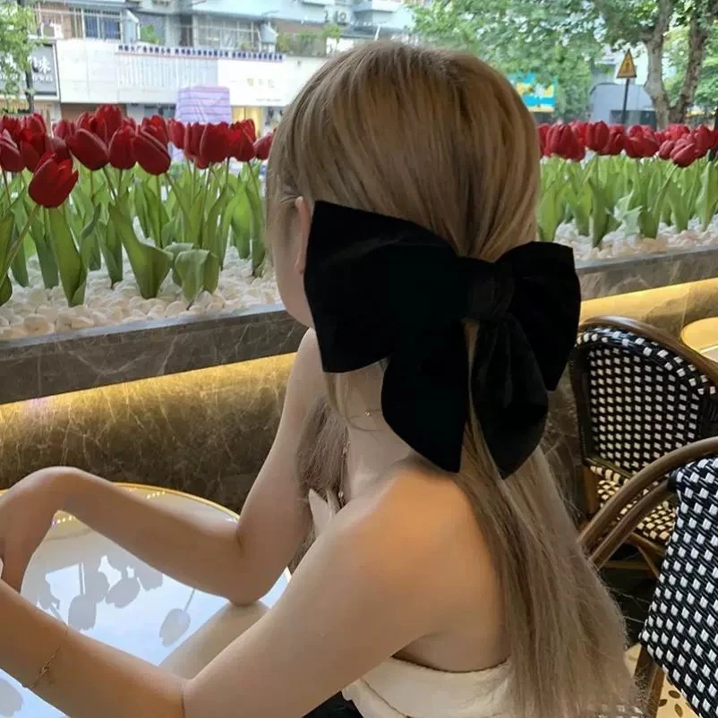 非金属布艺发饰 新潮黑色丝绒ins大蝴蝶结发夹甜美高档名媛风发饰