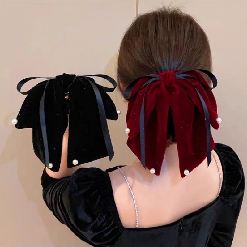 气质黑色大蝴蝶结抓夹发卡女新款高级感发夹甜美网红鲨鱼夹头饰