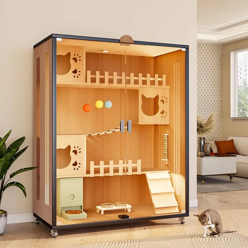 芒达猫别墅猫笼子家用室内木质猫窝猫屋超大自由空间猫柜猫咪房子