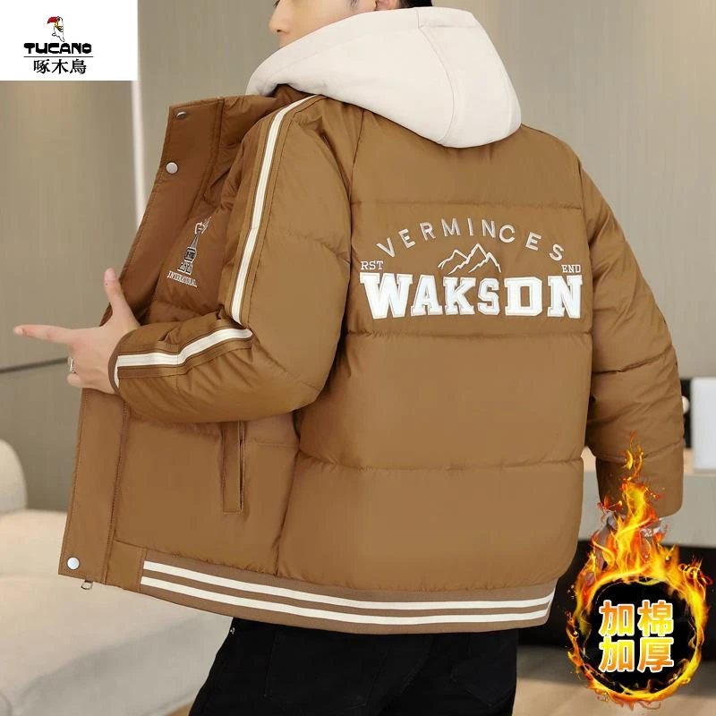 啄木鸟棉衣男外套冬季青少年时尚加厚防寒潮牌连帽棉外套百搭棉袄