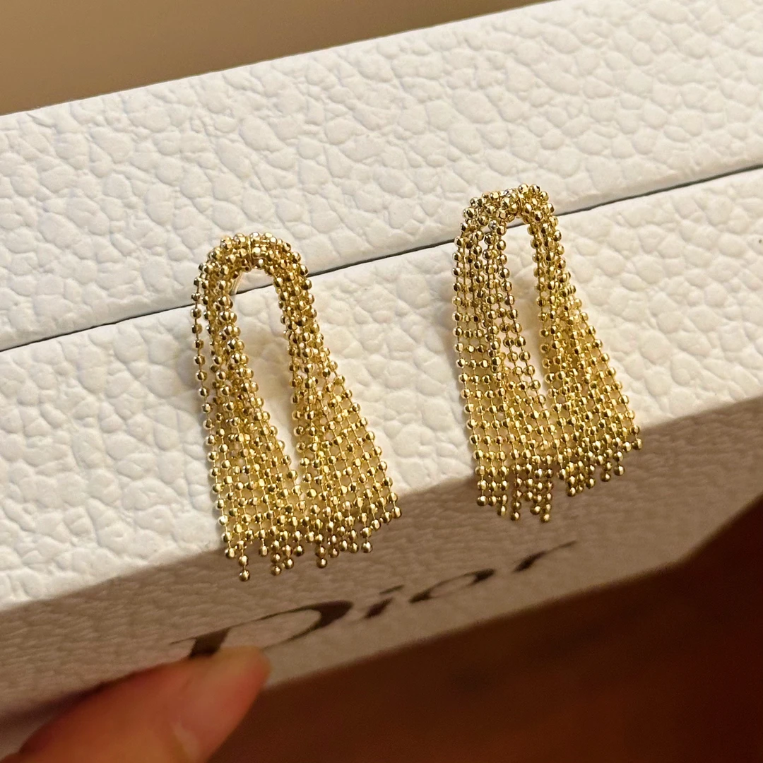 铜合金耳饰 A396 金色简约流苏瀑布精致复古百搭气质轻奢耳钉ins