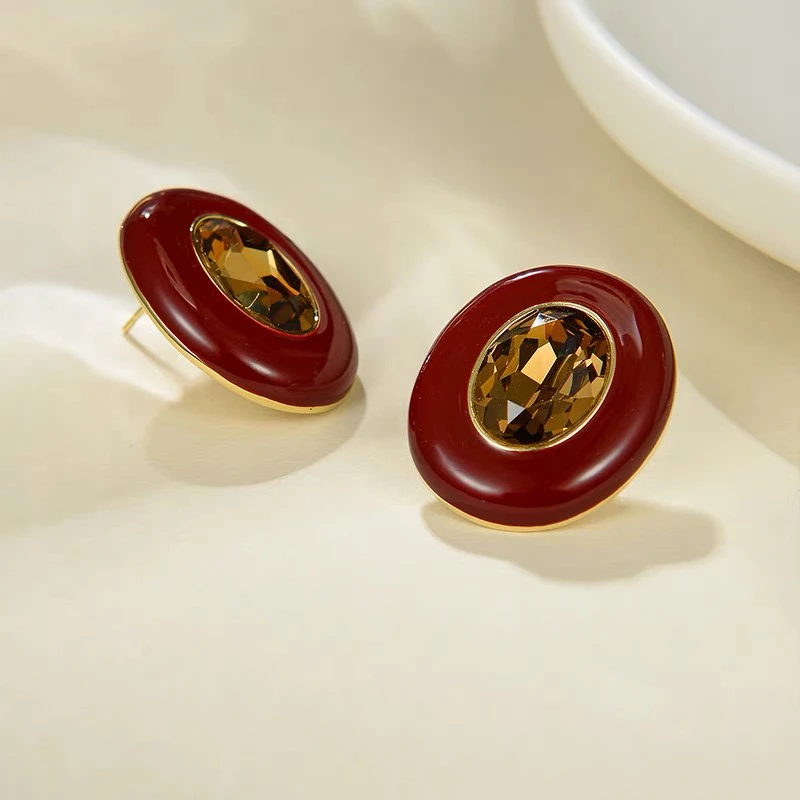 铜合金耳饰 A307 敢酷红色耳钉小众高级感复古港风耳环显白耳饰