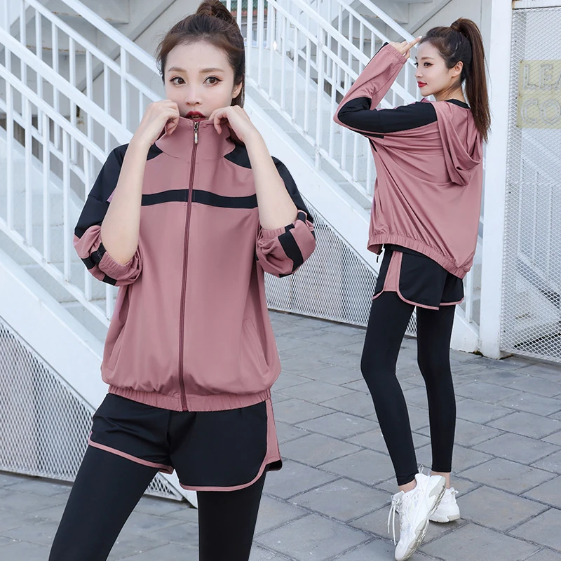 瑜伽服秋冬款专业时尚晨跑步运动套装女网红宽松大码速干衣健身服