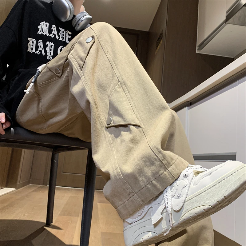 日系伐木工装裤男士春秋季高街百搭长裤子夏季阔腿宽松直筒休闲裤