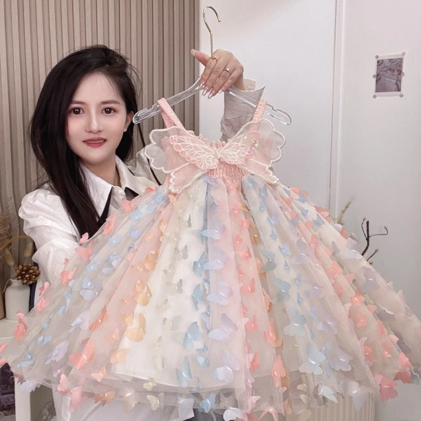 2025吊带裙夏季女宝小女童公主裙时尚小天使蝴蝶连公主裙