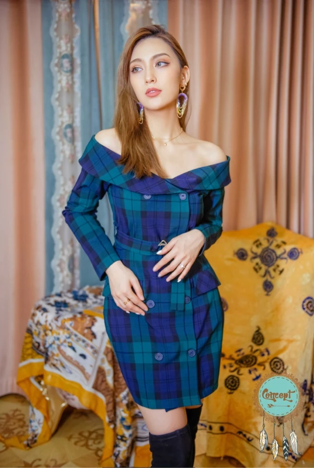 Concept一字领西装裙2色