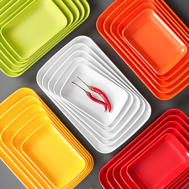 密胺餐具彩色肠粉盘子饭店学校快餐盘火锅配菜盘长方形餐盘商用碟