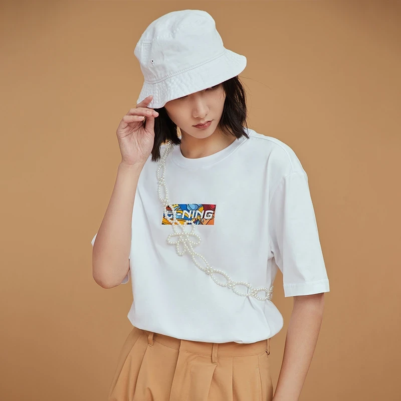 李宁短袖T恤新款男女同款运动时尚系列春季情侣休闲针织运动服