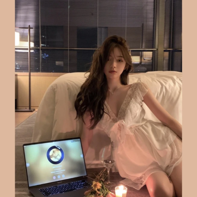 【纯欲尤物】V领蕾丝性感镂空吊带睡裙女夏季高级感家居睡衣