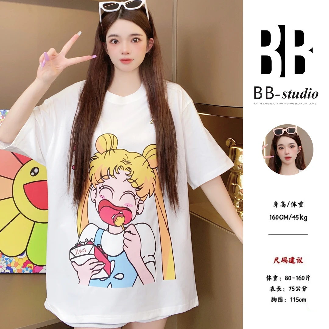 k1001【章鱼小丸子】宽松印花T恤卡通大码短袖圆领休闲动漫纯棉夏季