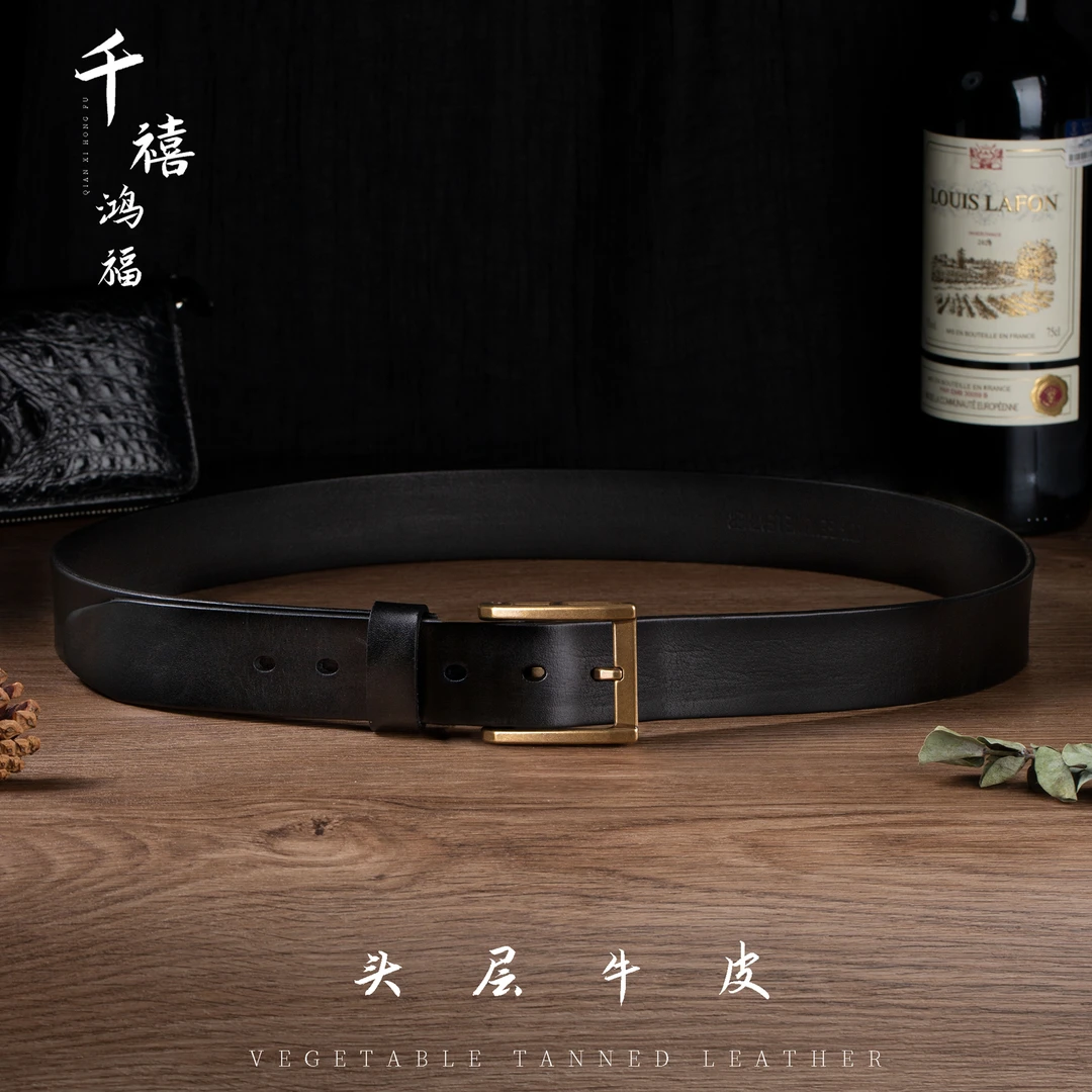 男士手工头层牛皮复古风尘黄铜针扣皮带经典男腰带【9002】