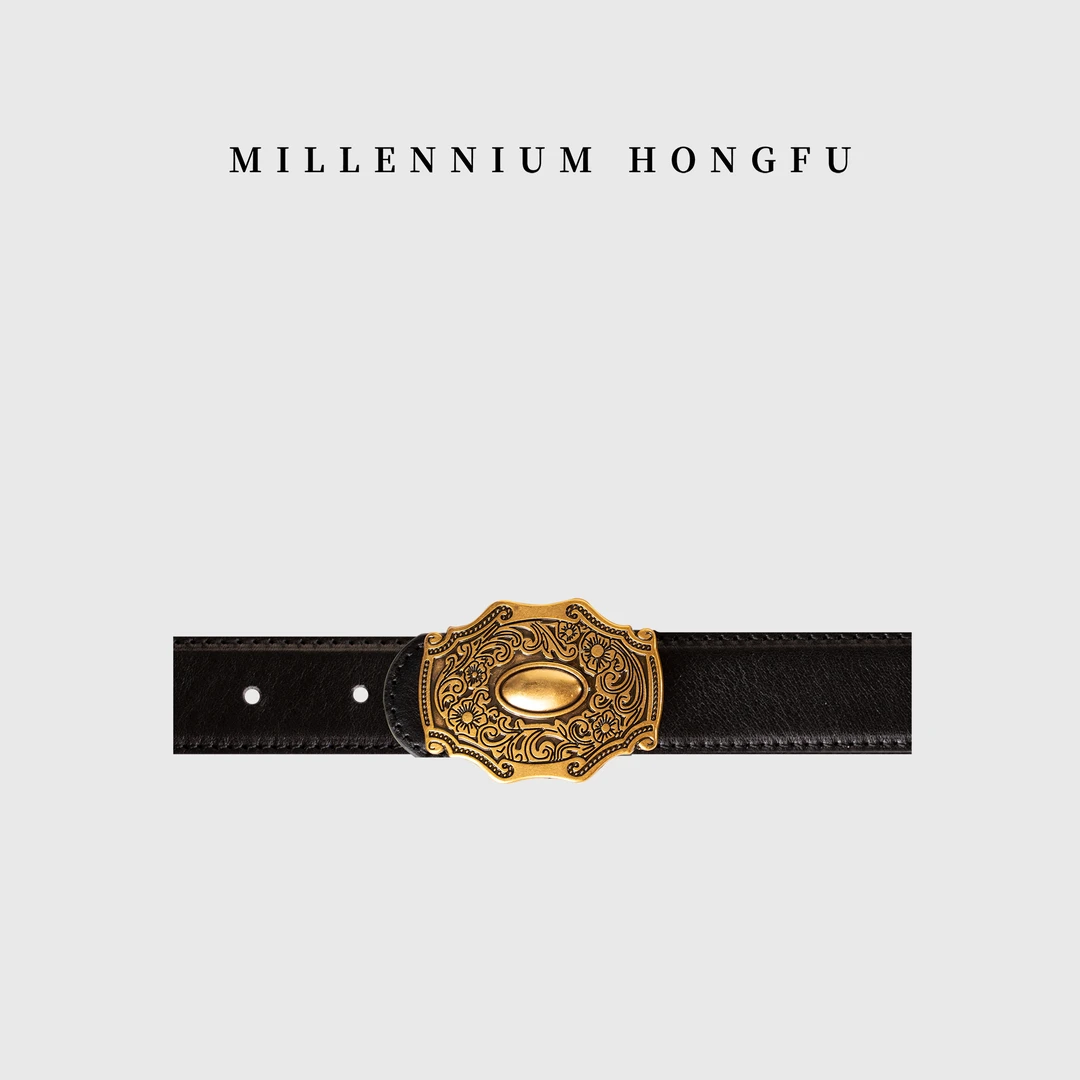 植鞣头层牛皮 | 唐草纹扣双面可用2.8CM宽搭配牛仔裤腰带【12960】