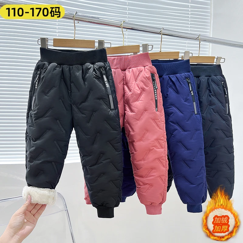 儿童棉裤男童女童加绒加厚裤子冬季外穿大童装夹棉羊羔绒保暖棉裤