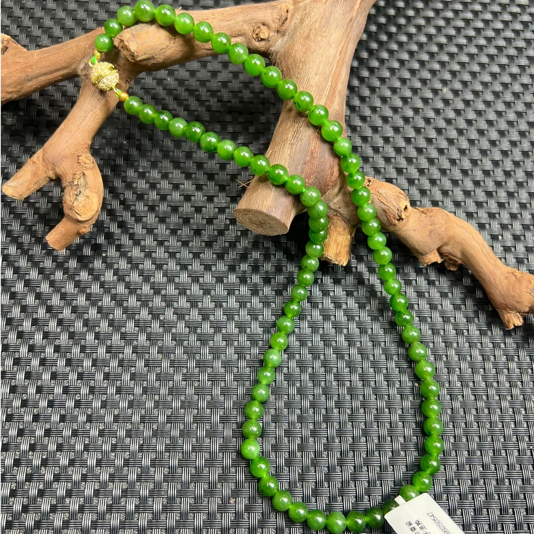 【九哥珠宝XL11】和田玉碧玉6mm菠菜绿妈妈链女士项链 多样性发一件
