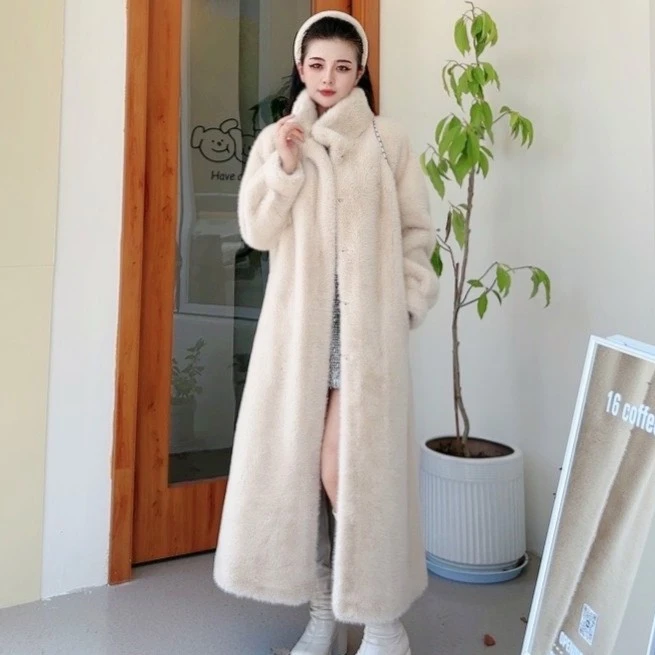 加长款秋冬貂绒风衣外套立领保暖氛围感热力感加厚女士宽松气质