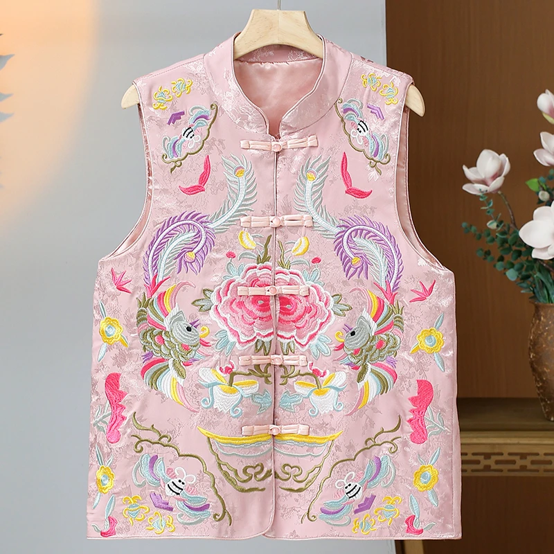 网红同款2024春季新国风圆领盘扣重工刺绣图案时髦显瘦高级感马甲