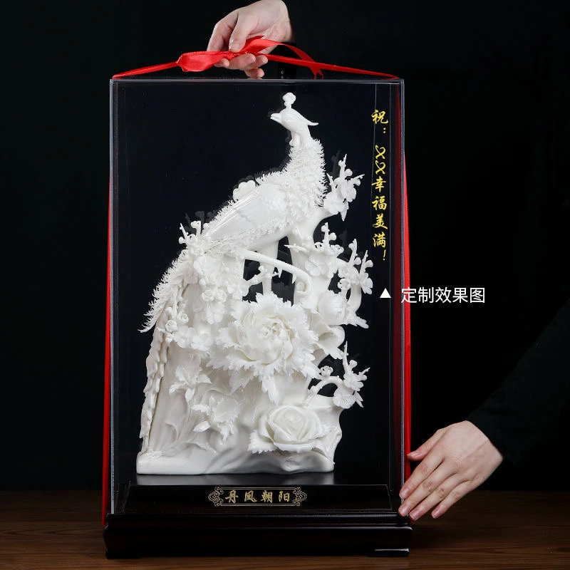 中式白瓷手工艺术婚庆摆件丹凤朝阳高档酒店会所客厅玄关装饰