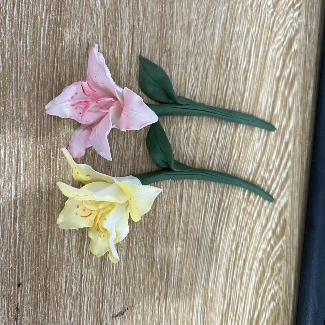 陶瓷手工捏花百合花少女心手捏创意摆件