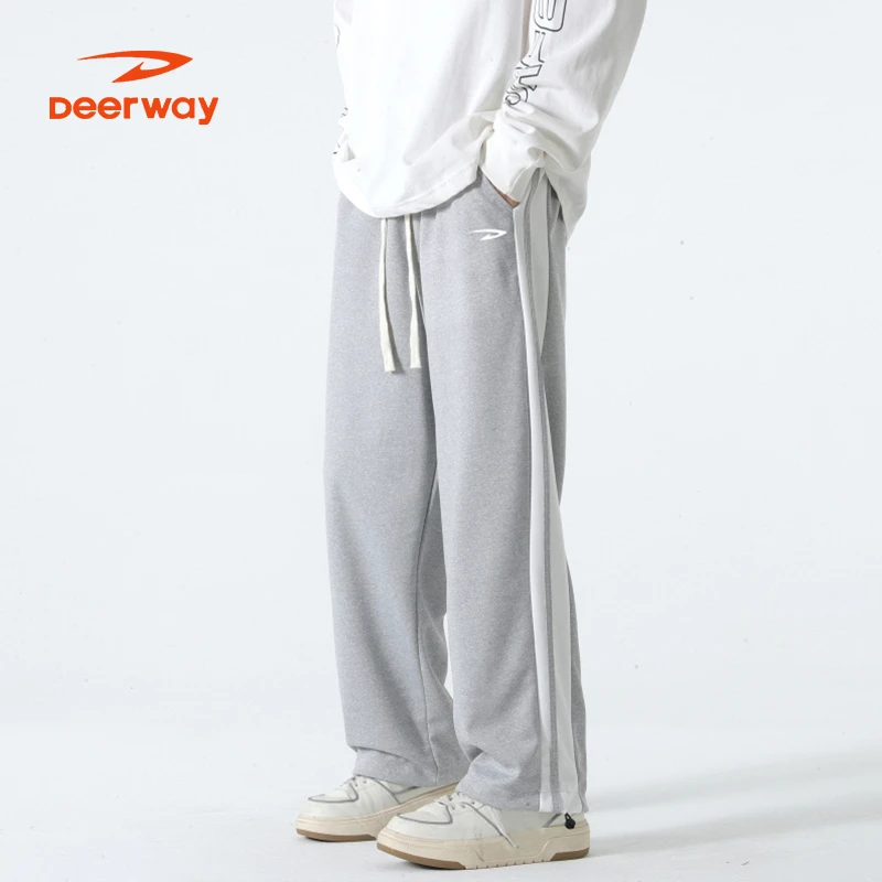 《新款直筒裤》德尔惠25SS美式条纹男秋冬港风潮流宽松运动休闲长裤