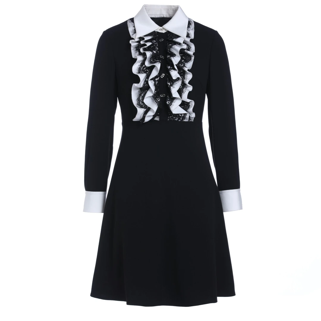 L·W/画而诗春款名媛连衣裙蕾丝小黑裙LBD55012