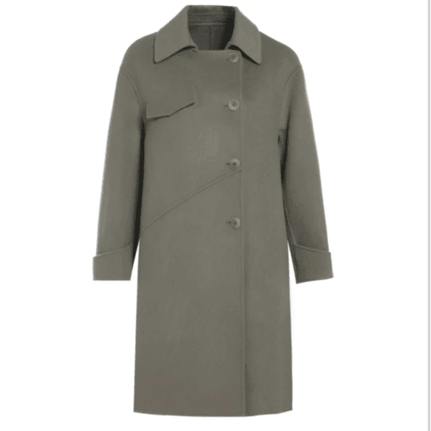 L·W/画而诗秋冬新款斜襟时尚气质轻奢百搭中长款毛呢外套LBA90221