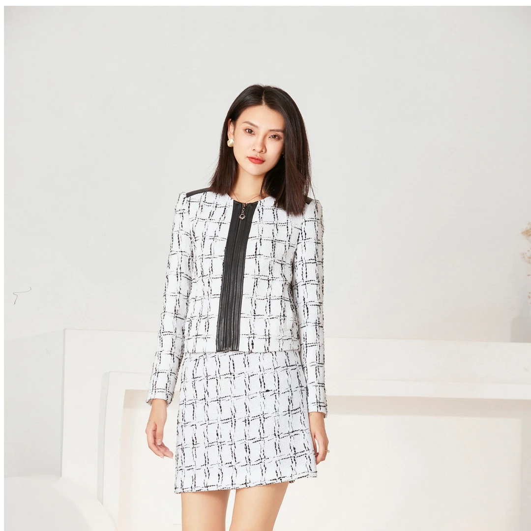 新款时尚秋季小香风春夏优雅气质长袖拼接上衣女外套LBC91019