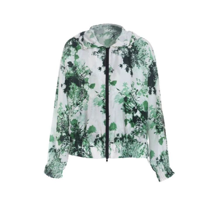 新款设计感气质时尚印花运动拉链显瘦上衣桑蚕丝外套LBC61007S