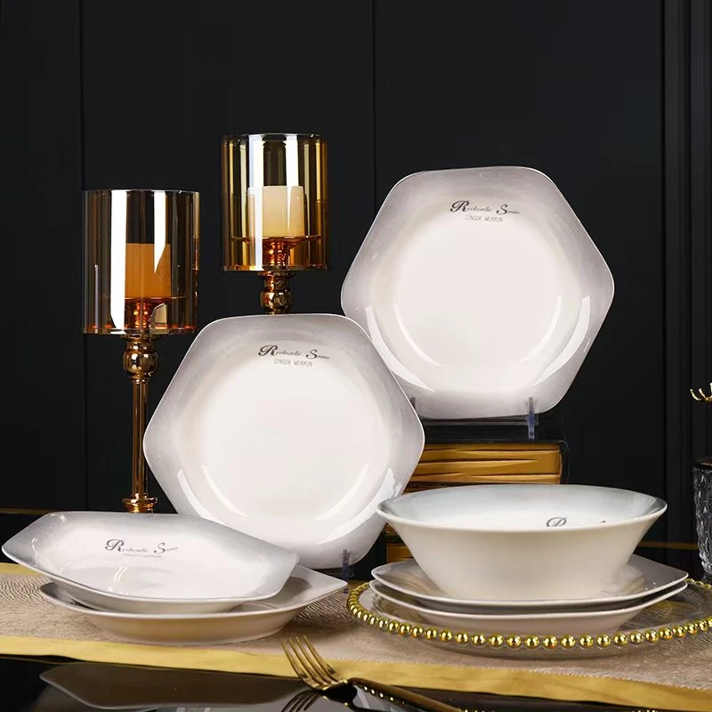 渐变灰8.5英寸六角盘+8英寸汤碗+勺子 破损联系