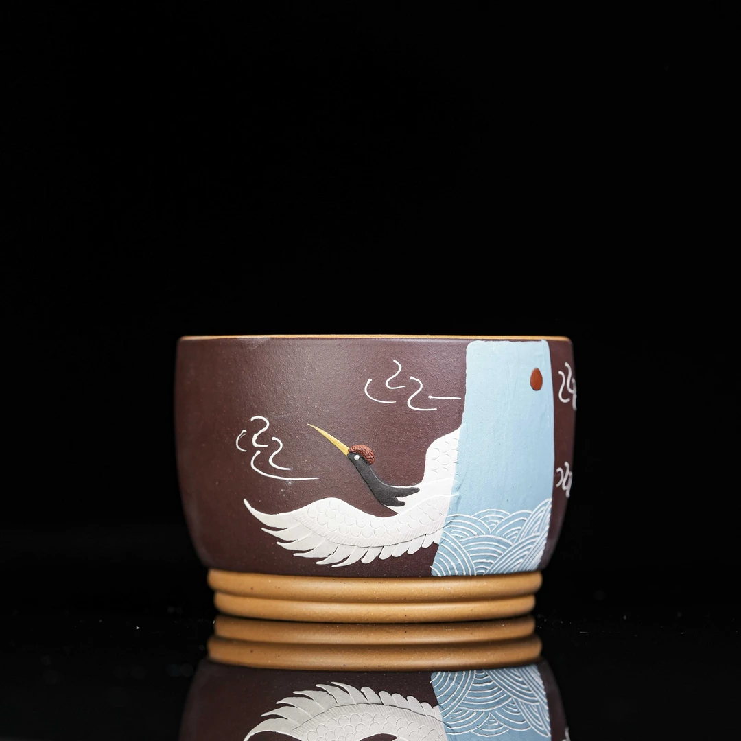 B95堆绘仙鹤大口主人杯