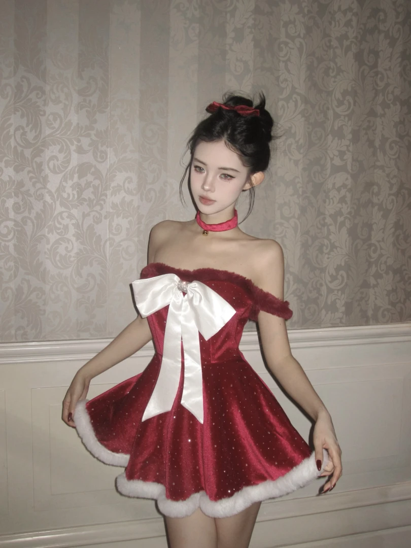 「LA」珍妮の圣诞夜宴*原创大蝴蝶结抹胸红色圣诞闪闪蓬蓬公主裙