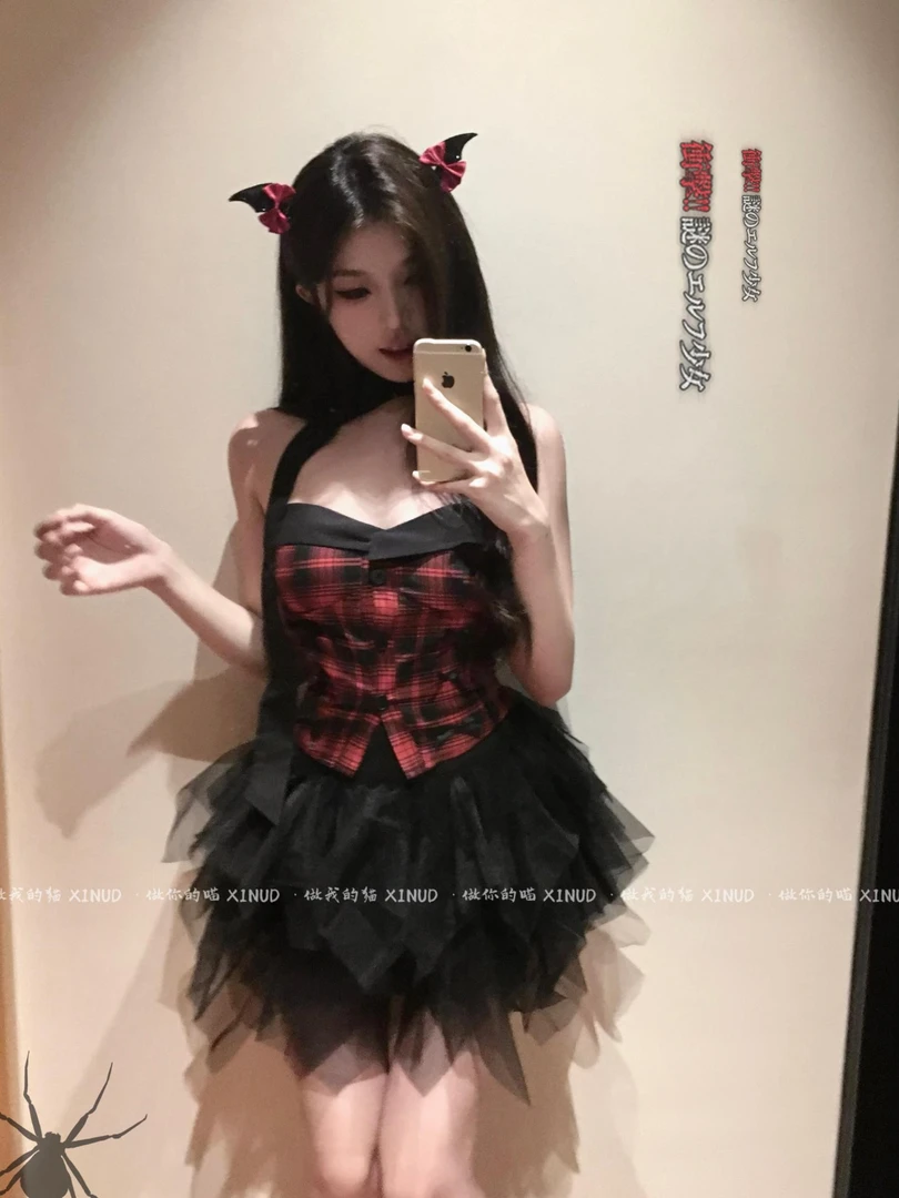 「LA」契约小恶魔*原创万圣节俏皮甜辣抹胸收腰蓬蓬裙可爱分体套装