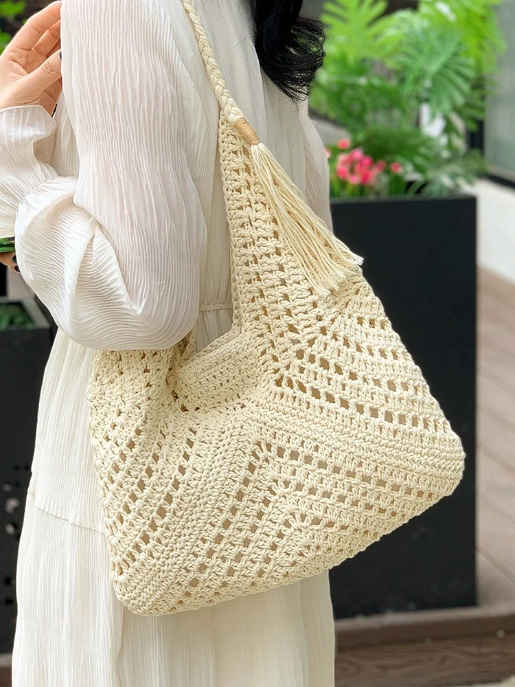 【饺子包】森系夏季波斯米亚流苏包镂空大容量编织包包包沙滩