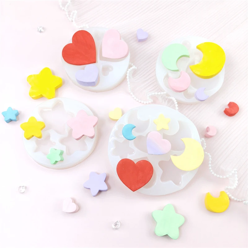 五角星爱心月亮组合硅胶模具手工滴胶树脂粘土装饰工具  蛋糕烘焙