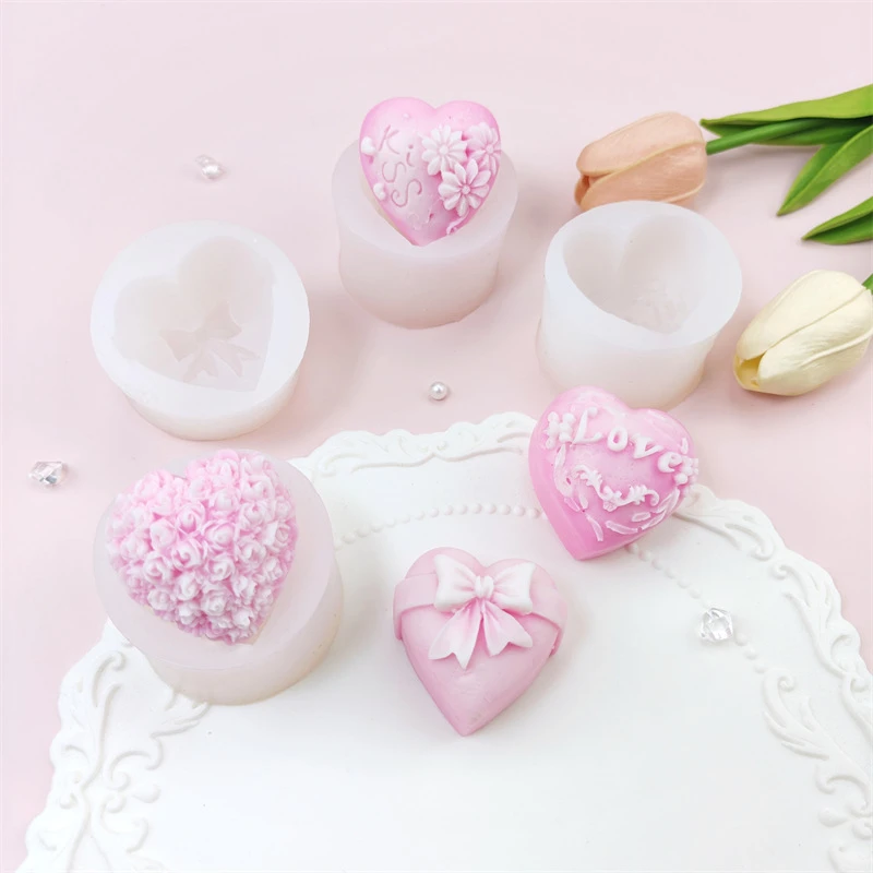 爱心LOVE玫瑰花KISS硅胶模具翻糖蛋糕烘焙模 diy蜡烛滴胶摆件磨具