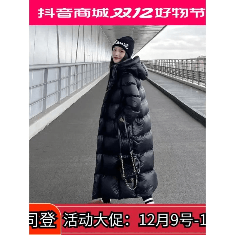 波司澄黑金羽绒服2023新款白鹅绒加厚连帽面包服韩版高品质长款情