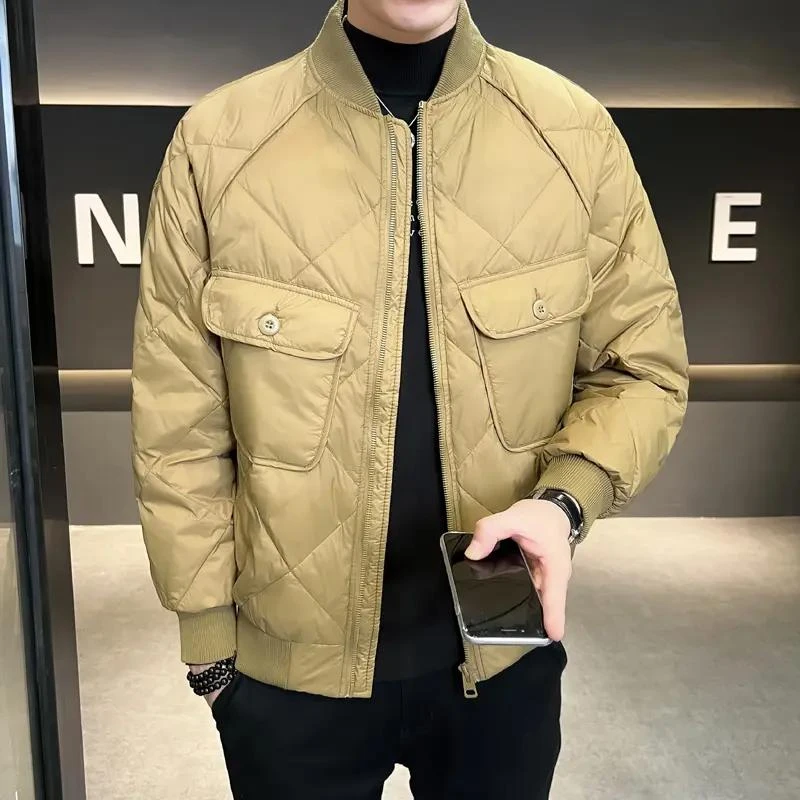 波司澄白鸭绒工装羽绒服男外套棒球服青年简约2023潮牌时尚帅气百