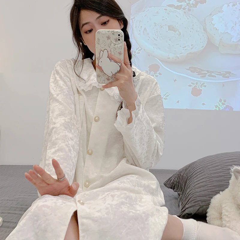 金丝绒春秋冬季衬衫睡衣女网红爆款2023新款长袖高级感可外出睡裙