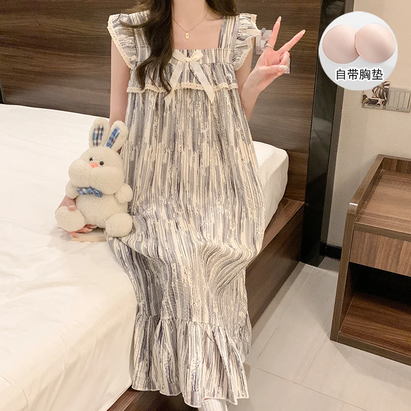 带胸垫背心睡裙女夏季薄款高级感洋气网红爆款2024新款高颜值睡衣