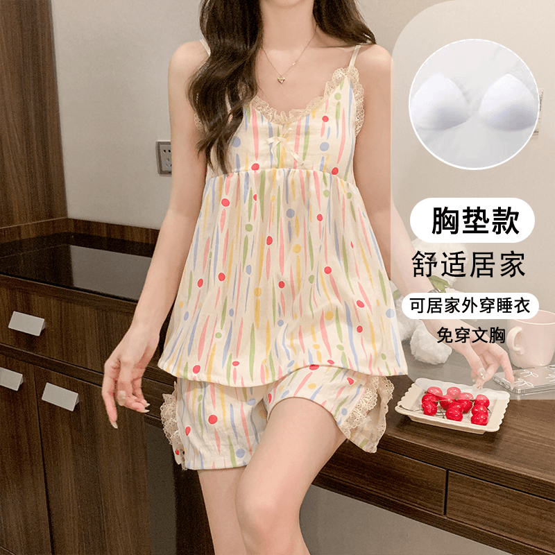 带胸垫吊带套装睡衣女夏季薄款高级感洋气网红爆款2024家居服睡裙