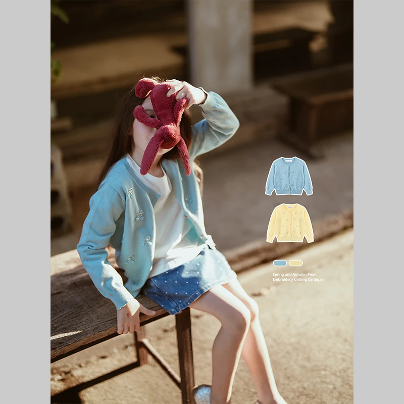 史豌豆女童2024春季新款珠片绣针织开衫 Y2739